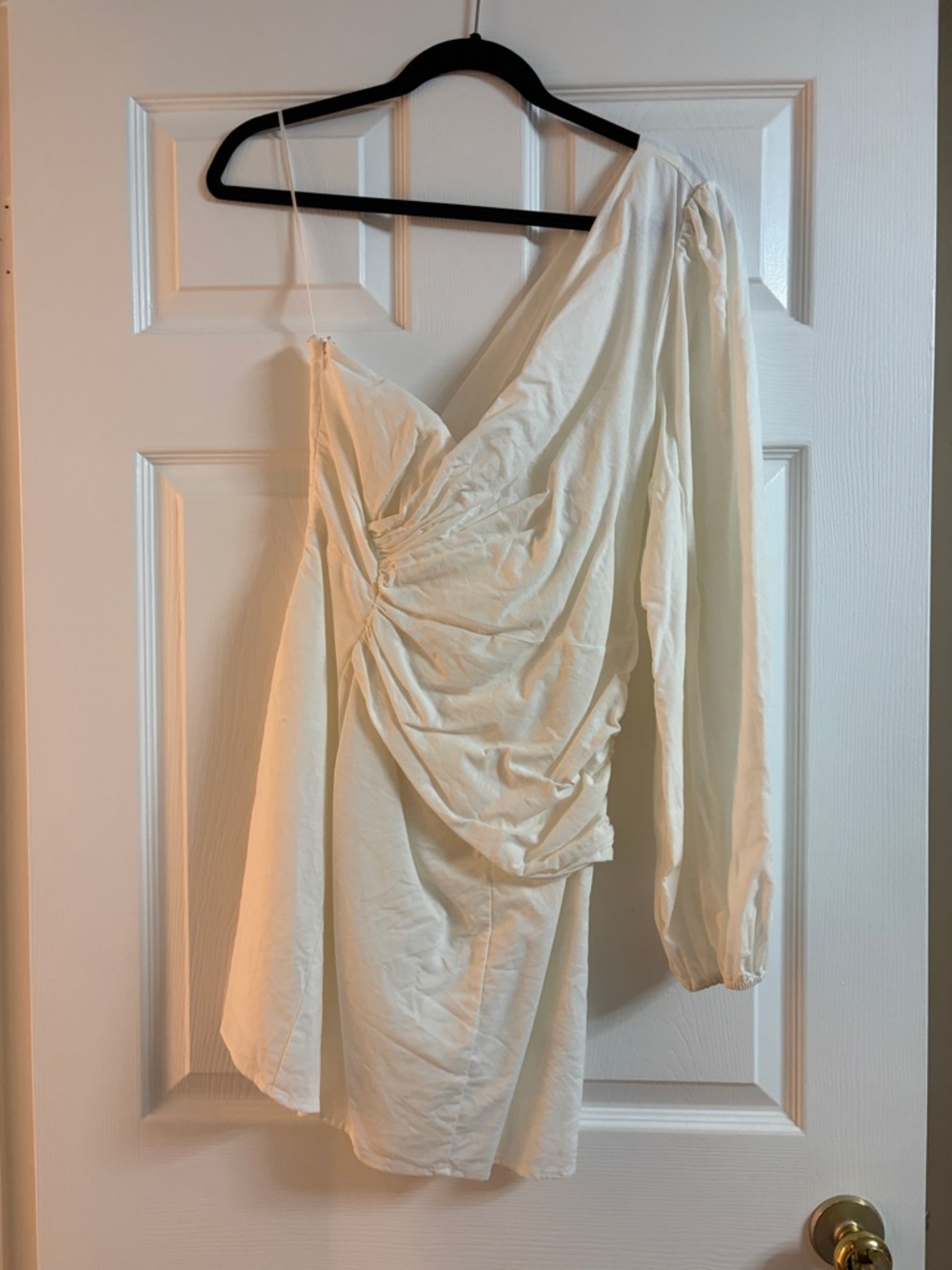 One-Shoulder Cream Ruched Mini Dress - Picture 2 of 2